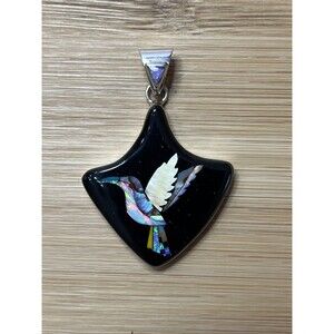 Hummingbird Micro Inlay Sterling Silver ART Pendant